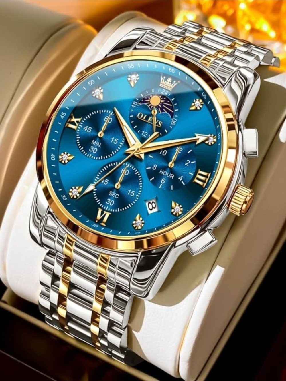 Two-Tone Blue Dial Men's Chronograph Watch